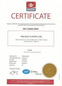 Pakistan tobacco T & R PVT LTD ISO 22000